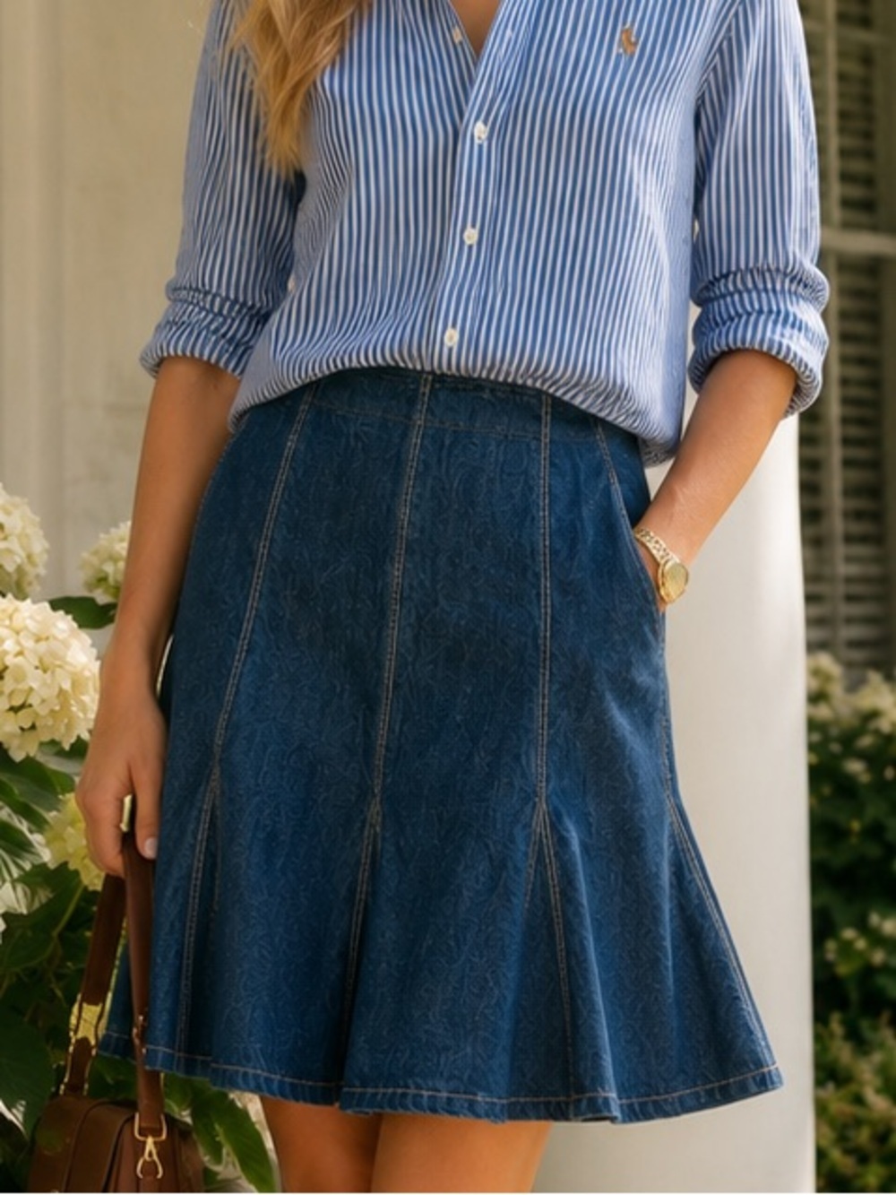 Ralph Lauren Blue Denim A-Line Skirt with Subtle Flare